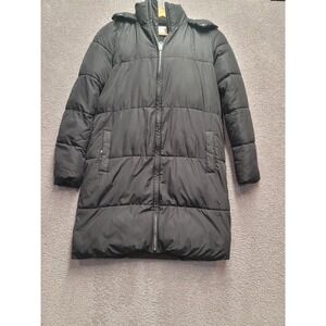 Old Navy Long Puffer Coat Jacket XS Black Faux Fur Hood Quilted Warm Parka